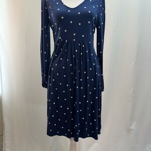 Boden Navy and White Polka Dot Long Sleeve Dress 6P